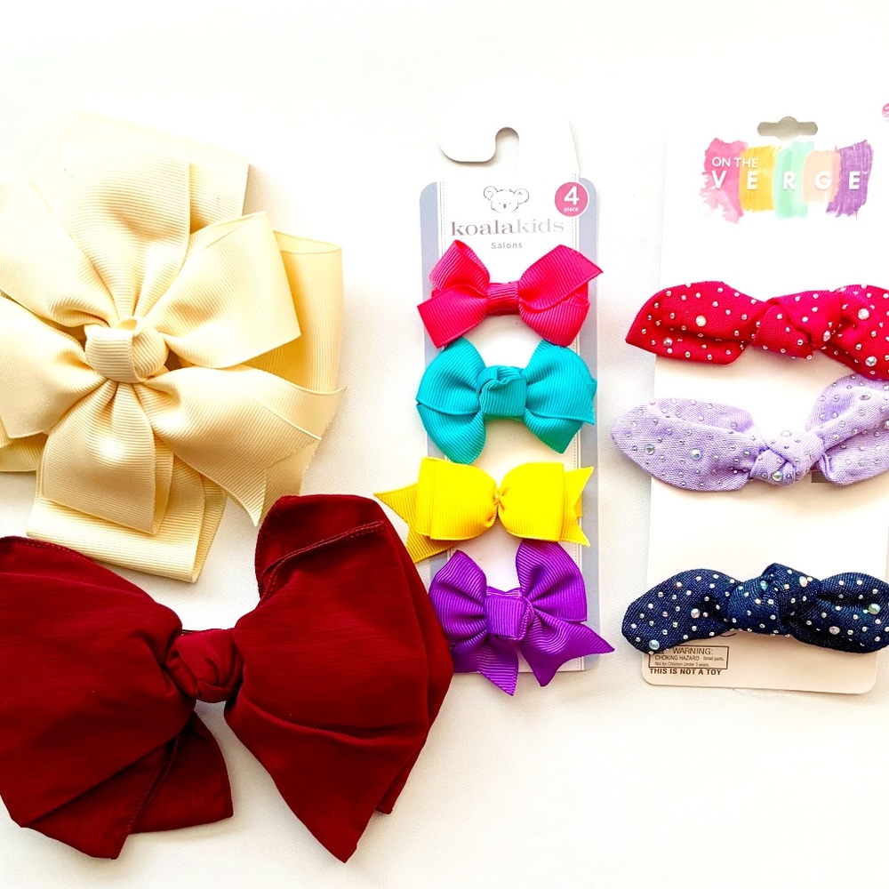 LOT 9 ASSORTED HAIR ACCESSORIES FANCY GIRLS BOWS BARRETTES XL TO SMALL NWT